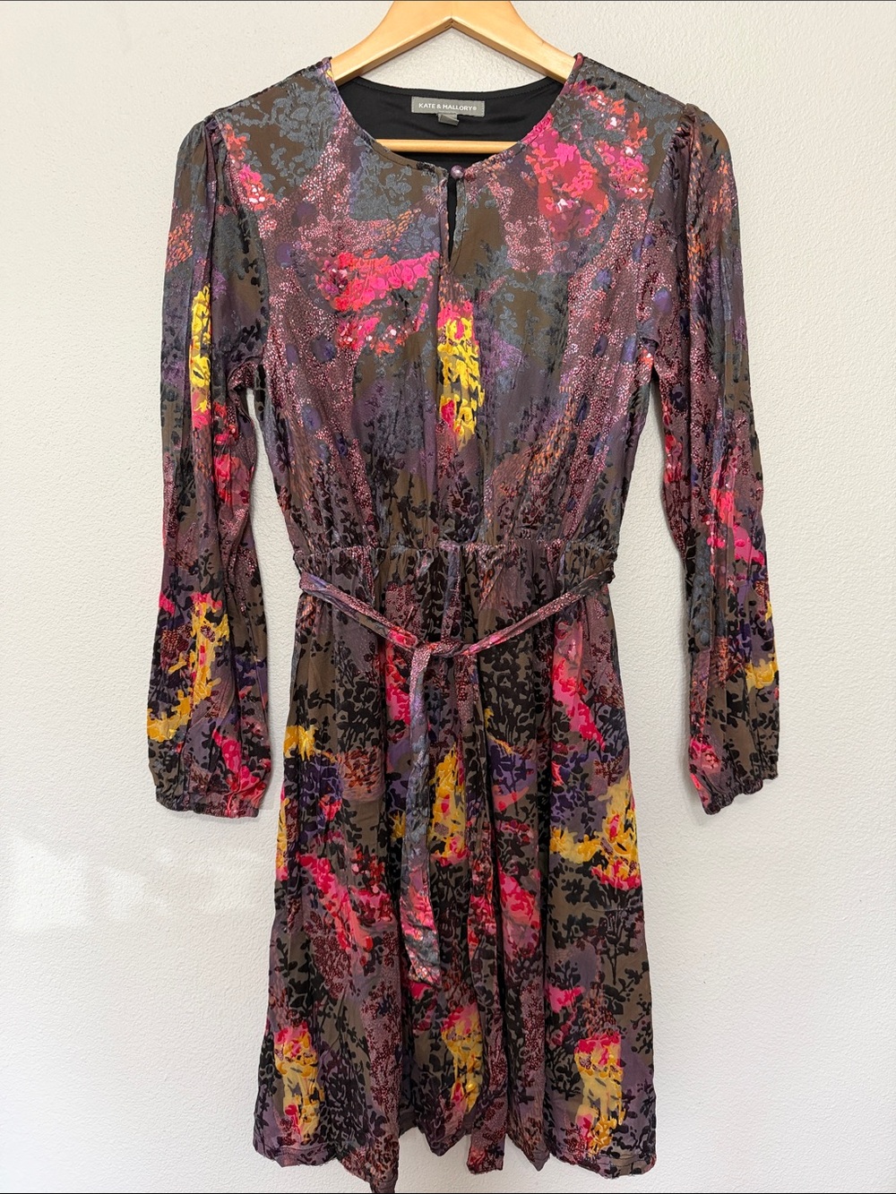 Kate & Mallory Multi-Color Velvet Long Sleeve Dress Women’s Medium New!